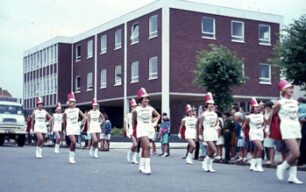 Marching girls in carnival parade in Queensway 1970s