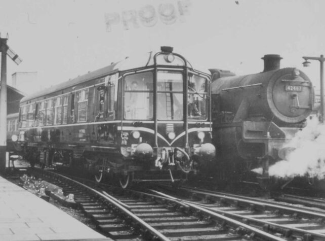 Railcar and Class 4 Tank in station, 1956