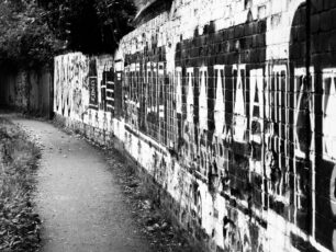 3 images of the Wolverton canalside railway mural