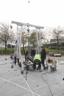 Moving first pillars into position