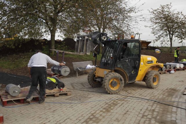 Moving first pillars into position