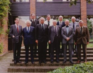 Milton Keynes Development Corporation Board members outside Wavendon Tower